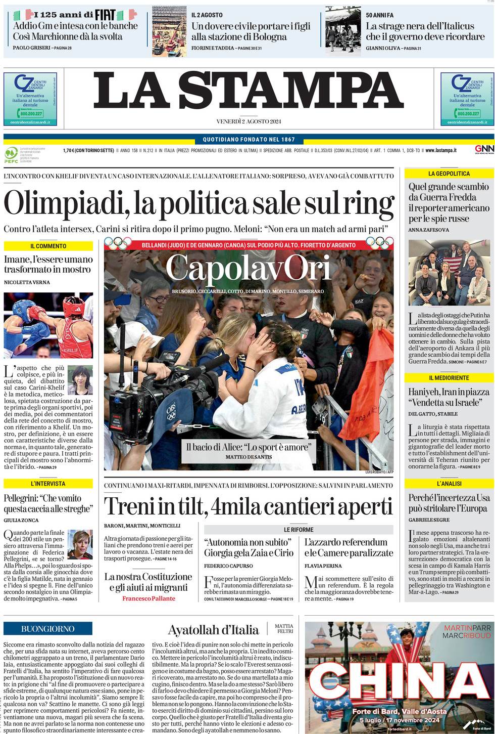 Prima-pagina-la-stampa-edizione-di-oggi-02-08-2024