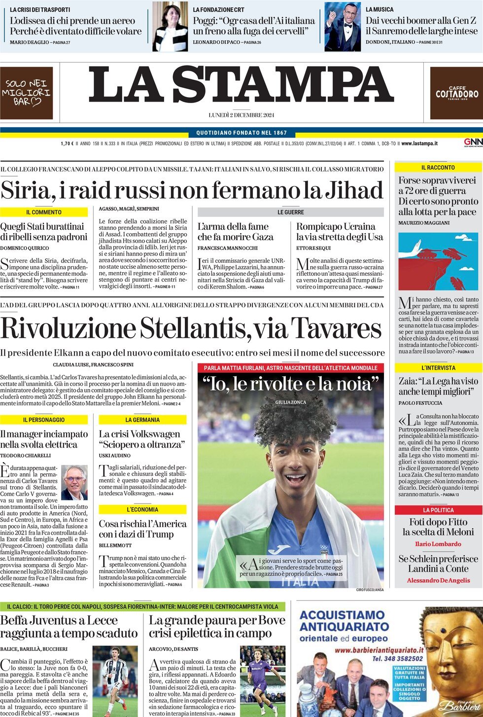 Prima-pagina-la-stampa-edizione-di-oggi-02-12-2024