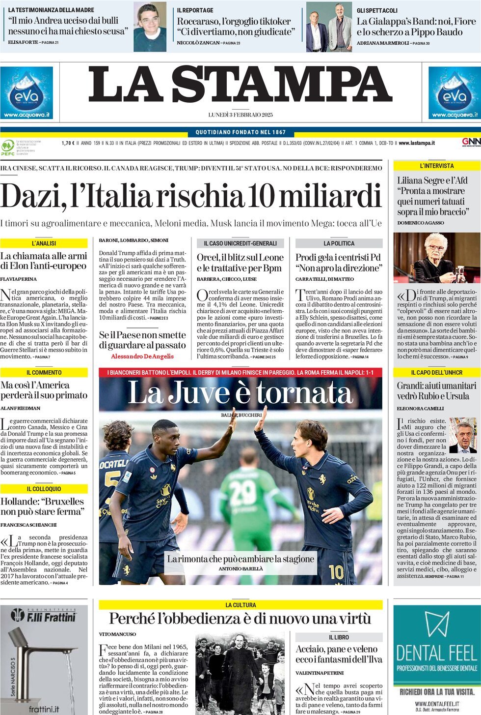 Prima-pagina-la-stampa-edizione-di-oggi-03-02-2025