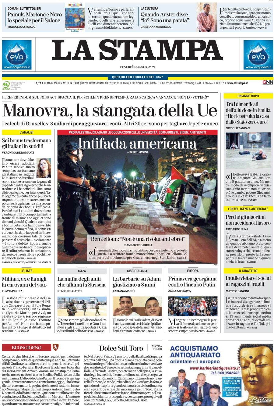 Prima-pagina-la-stampa-edizione-di-oggi-03-05-2024