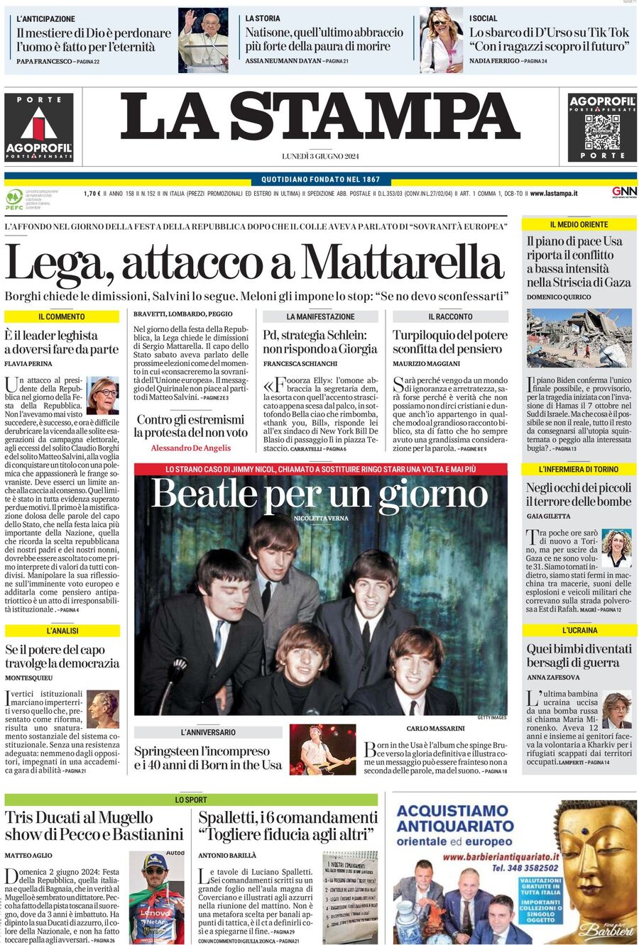 Prima-pagina-la-stampa-edizione-di-oggi-03-06-2024