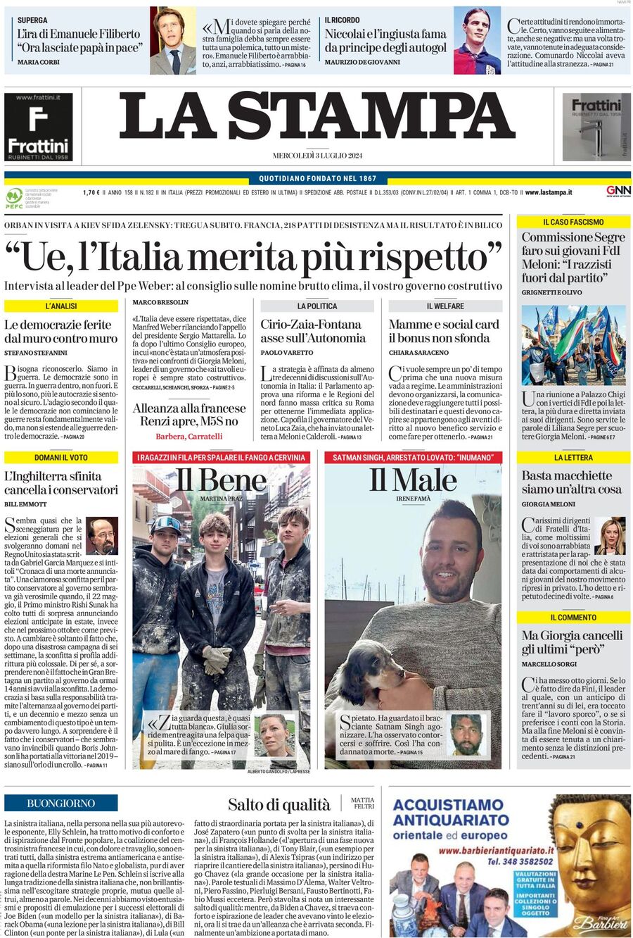 Prima-pagina-la-stampa-edizione-di-oggi-03-07-2024