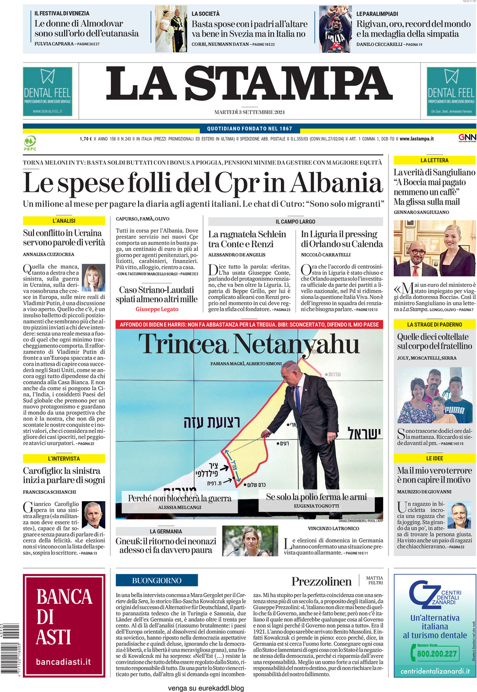 Prima-pagina-la-stampa-edizione-di-oggi-03-09-2024