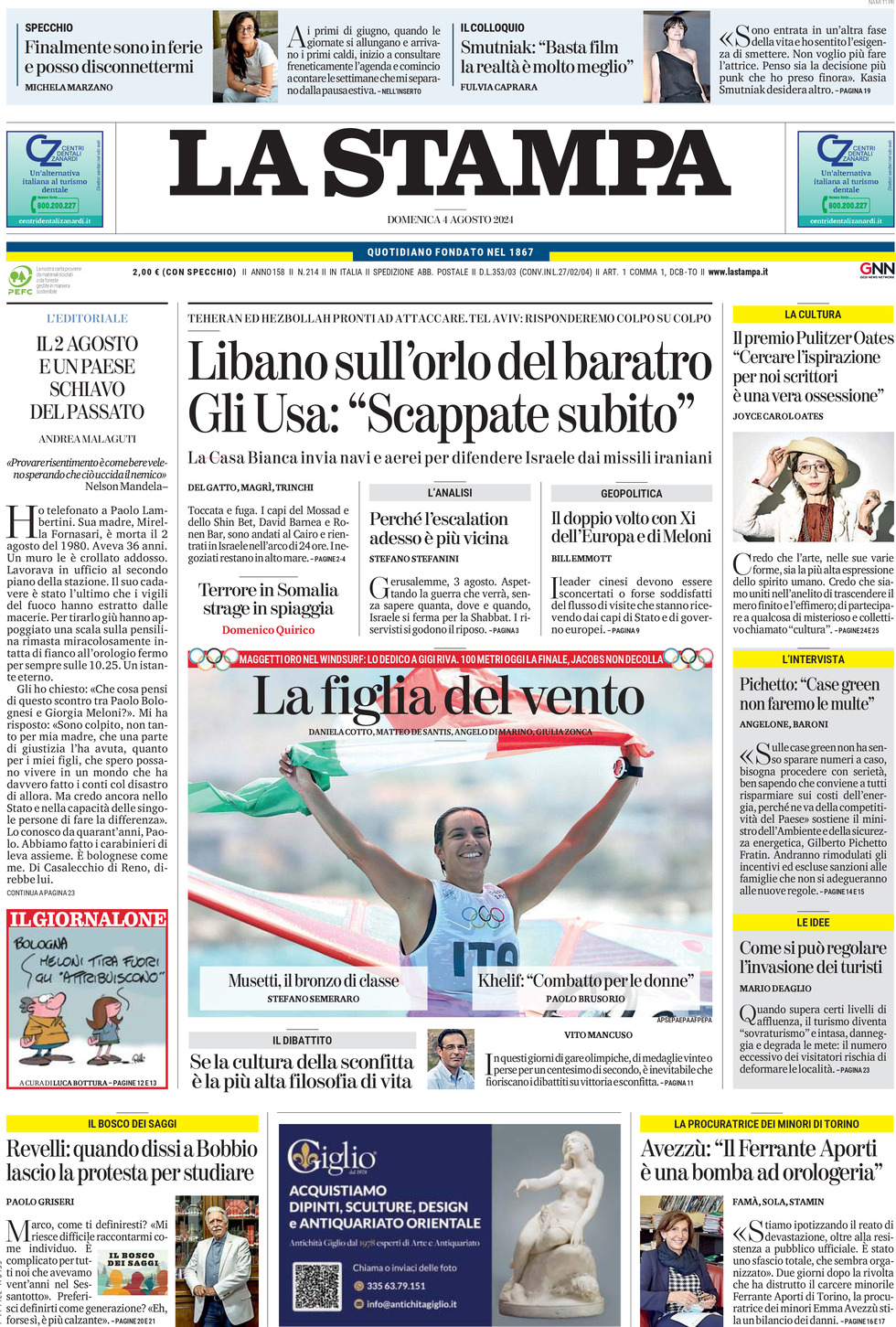 Prima-pagina-la-stampa-edizione-di-oggi-04-08-2024