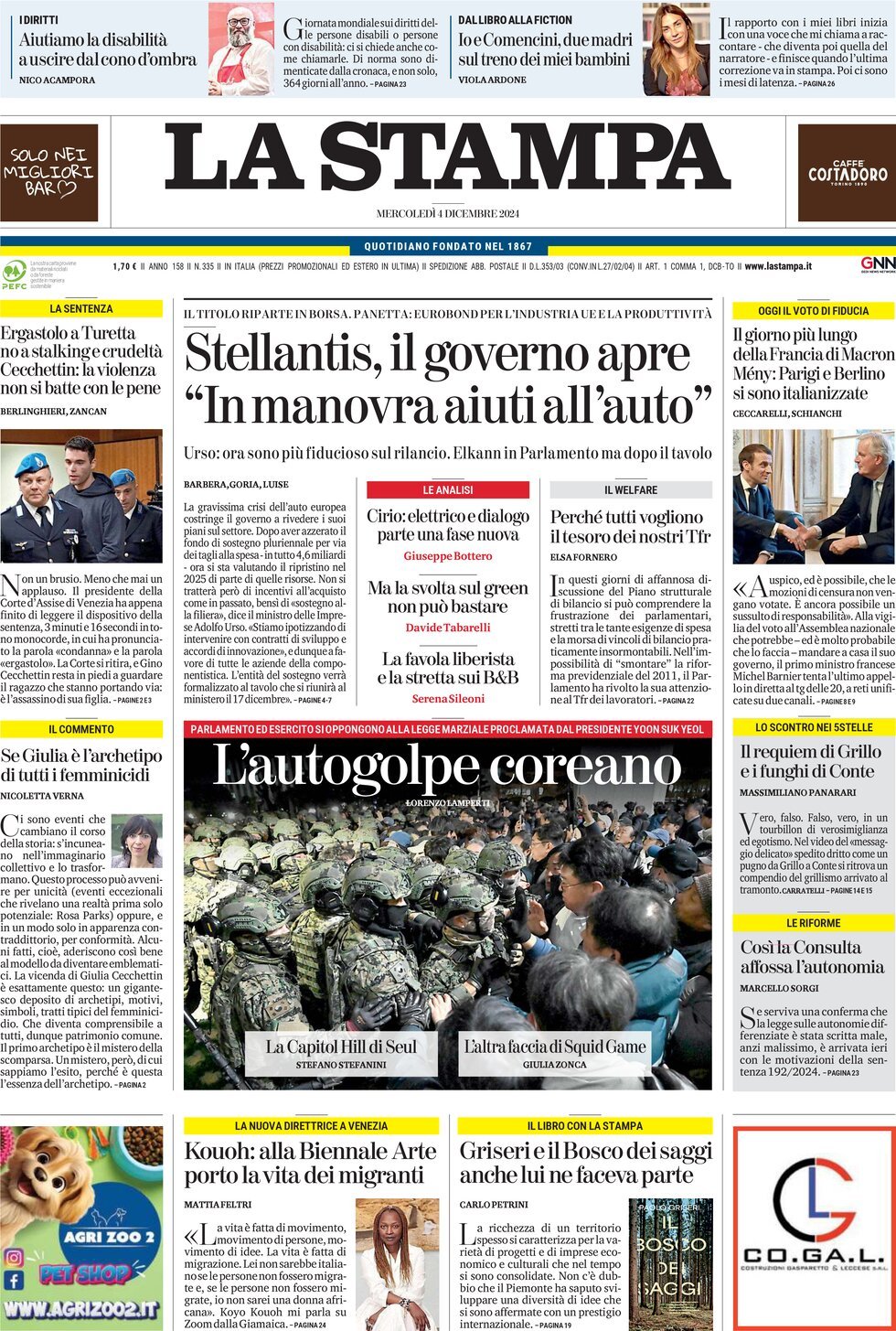 Prima-pagina-la-stampa-edizione-di-oggi-04-12-2024