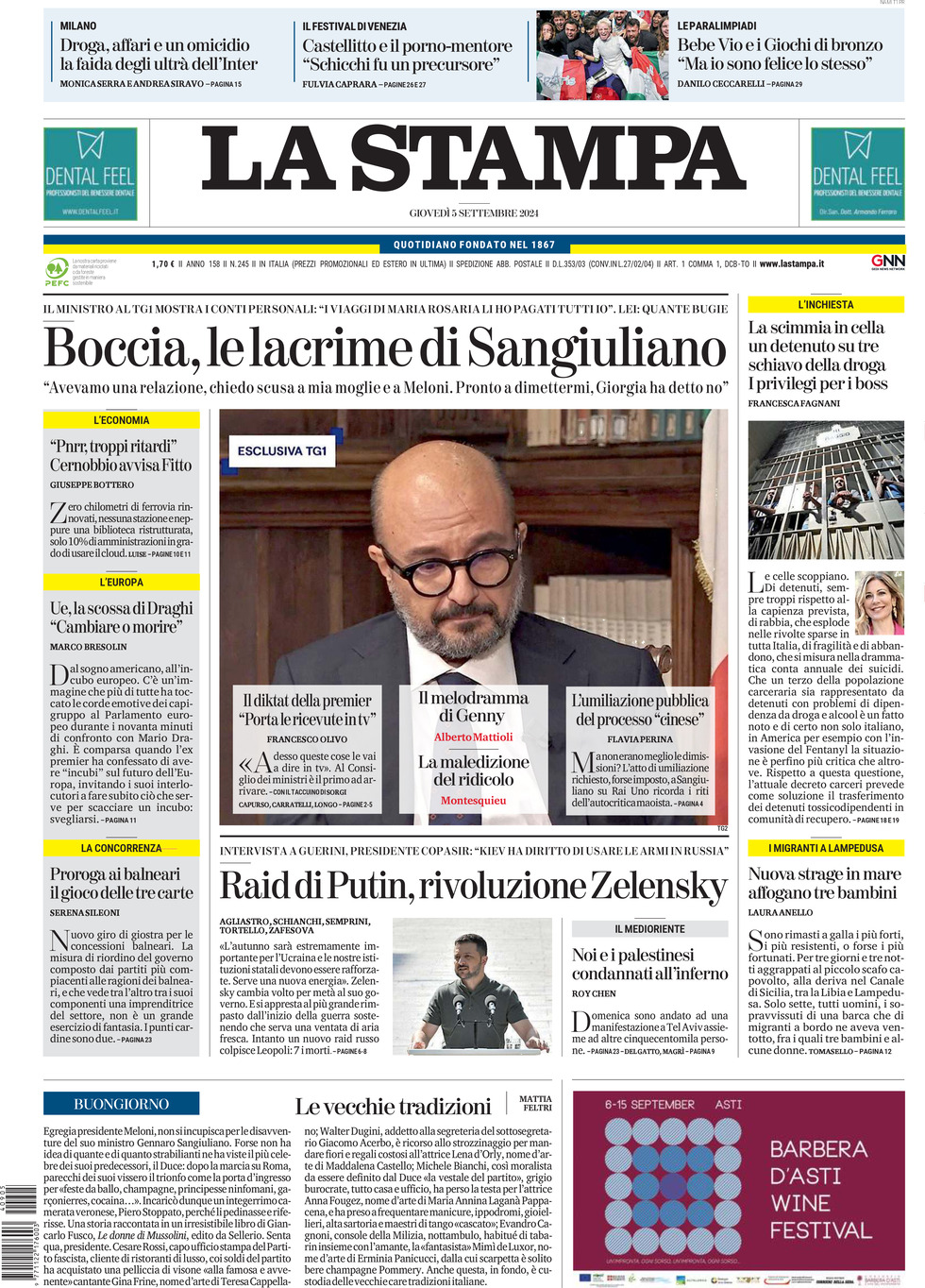 Prima-pagina-la-stampa-edizione-di-oggi-05-09-2024