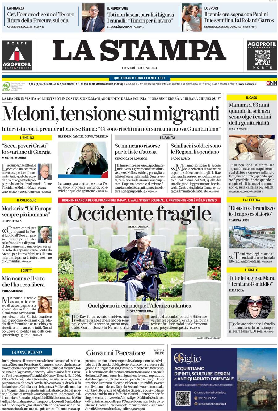 Prima-pagina-la-stampa-edizione-di-oggi-06-06-2024