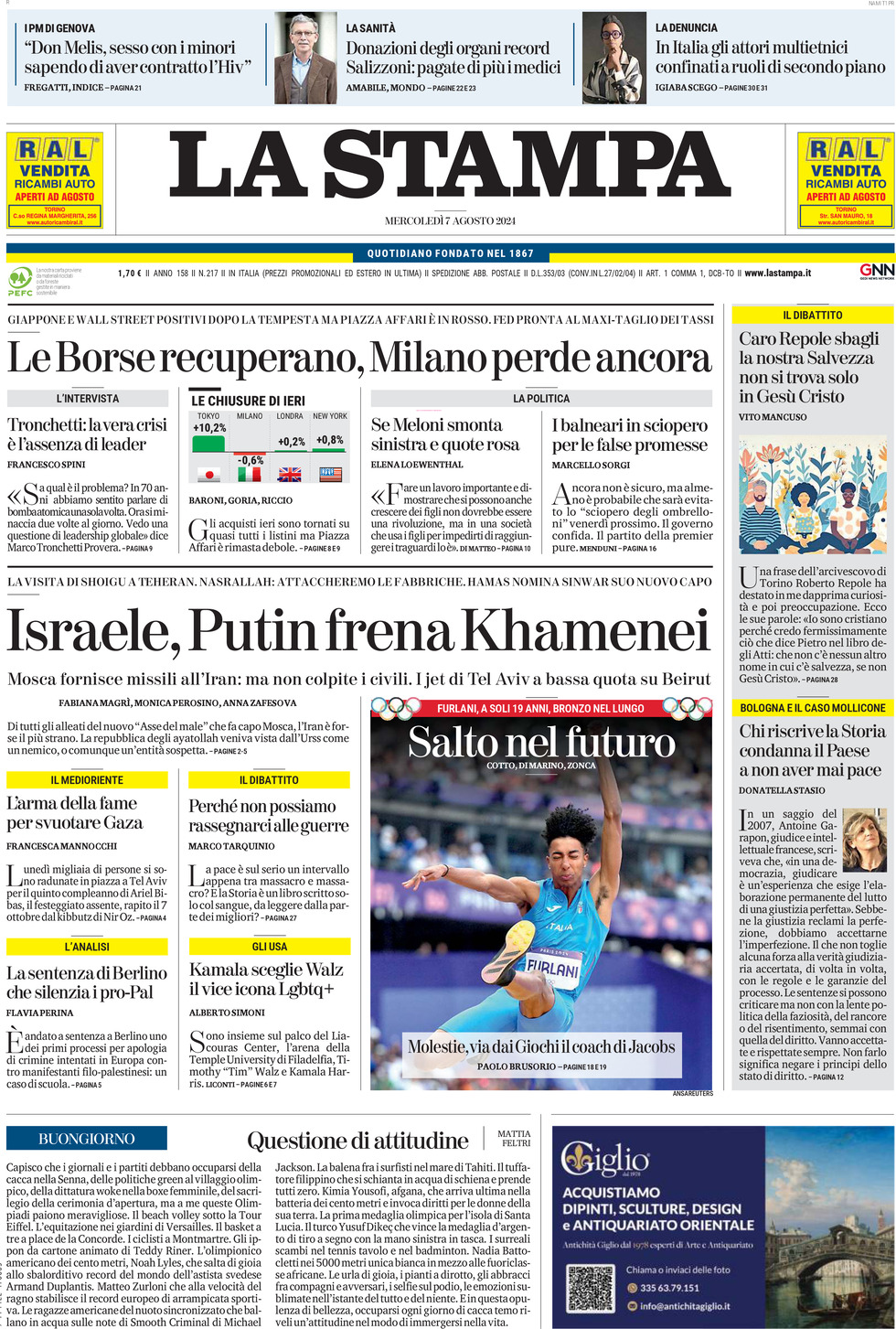 Prima-pagina-la-stampa-edizione-di-oggi-07-08-2024