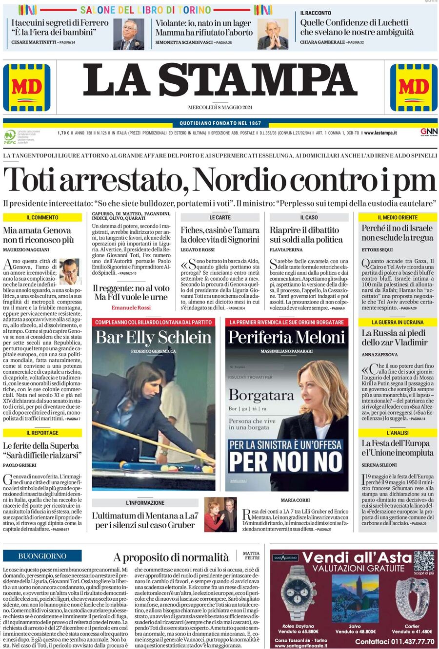 Prima-pagina-la-stampa-edizione-di-oggi-08-05-2024