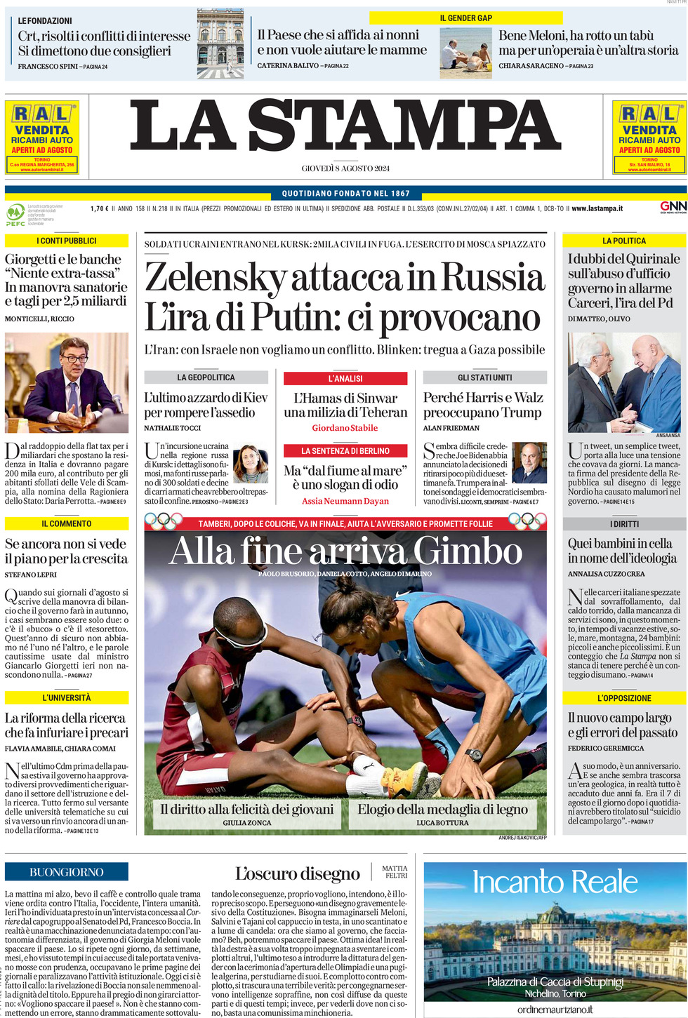 Prima-pagina-la-stampa-edizione-di-oggi-08-08-2024