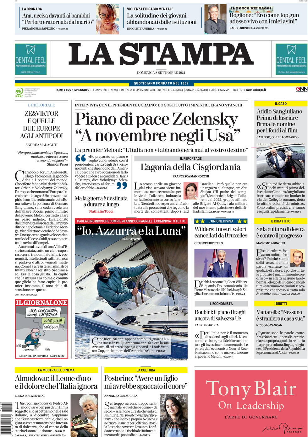 Prima-pagina-la-stampa-edizione-di-oggi-08-09-2024