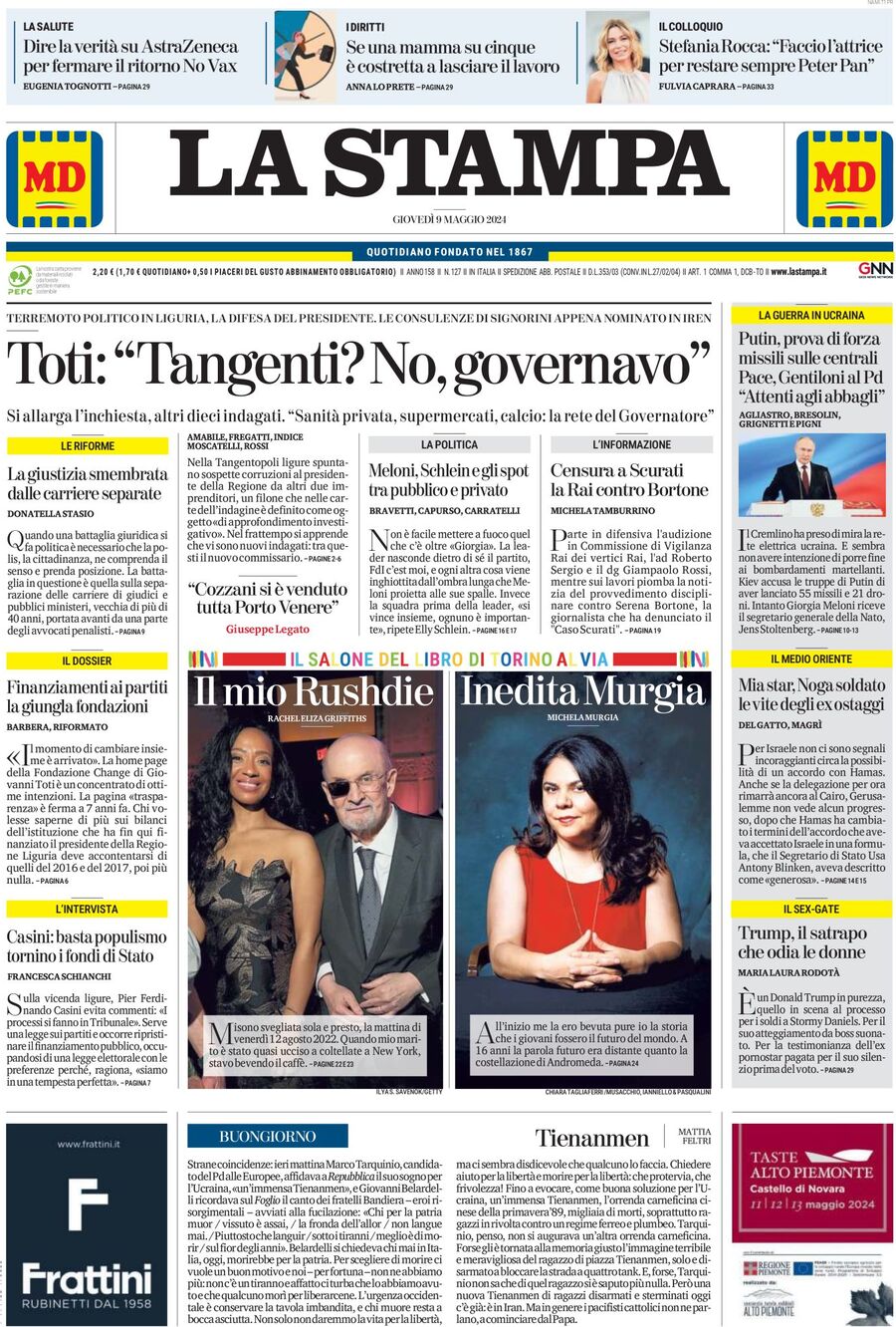 Prima-pagina-la-stampa-edizione-di-oggi-09-05-2024