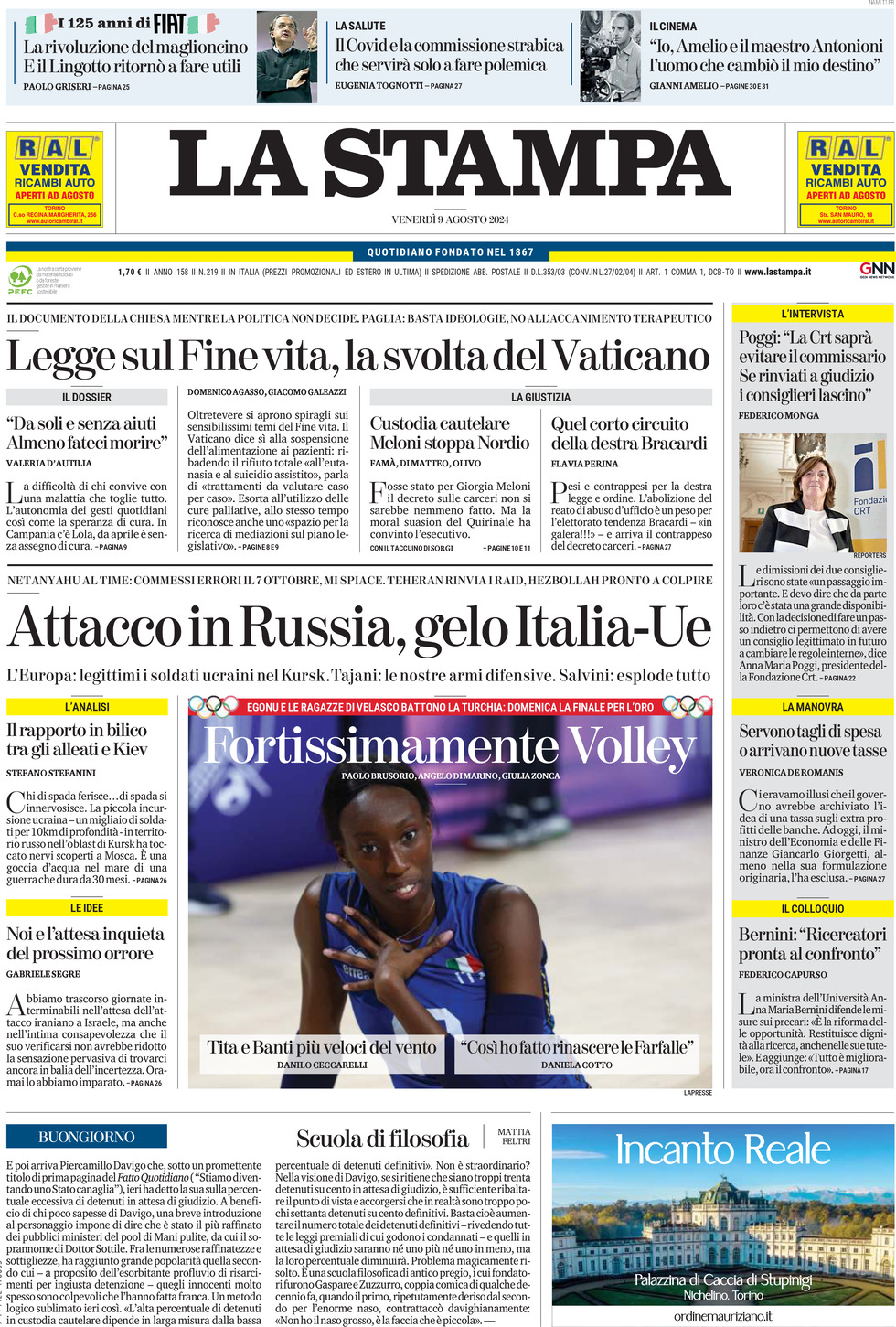 Prima-pagina-la-stampa-edizione-di-oggi-09-08-2024