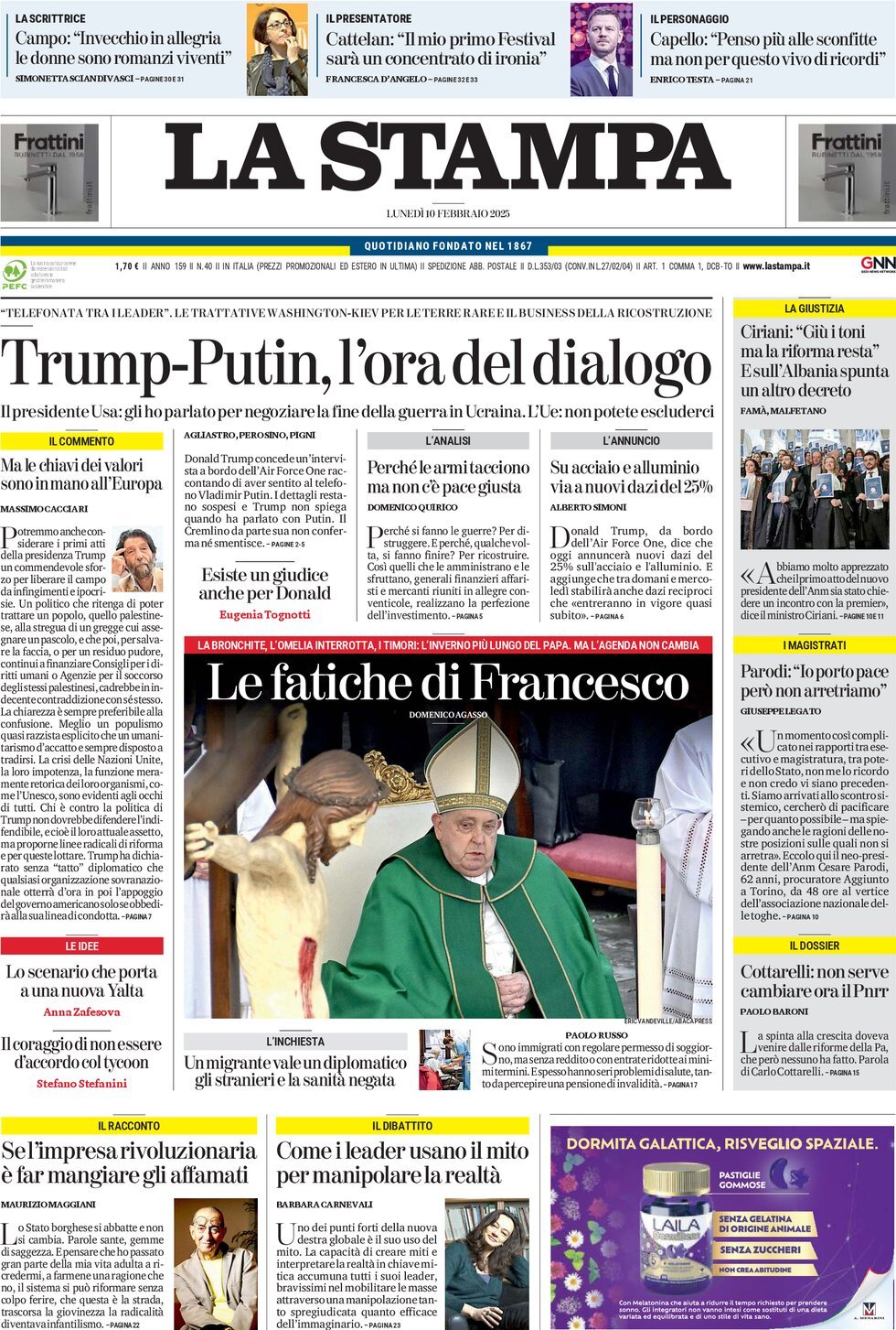 Prima-pagina-la-stampa-edizione-di-oggi-10-02-2025