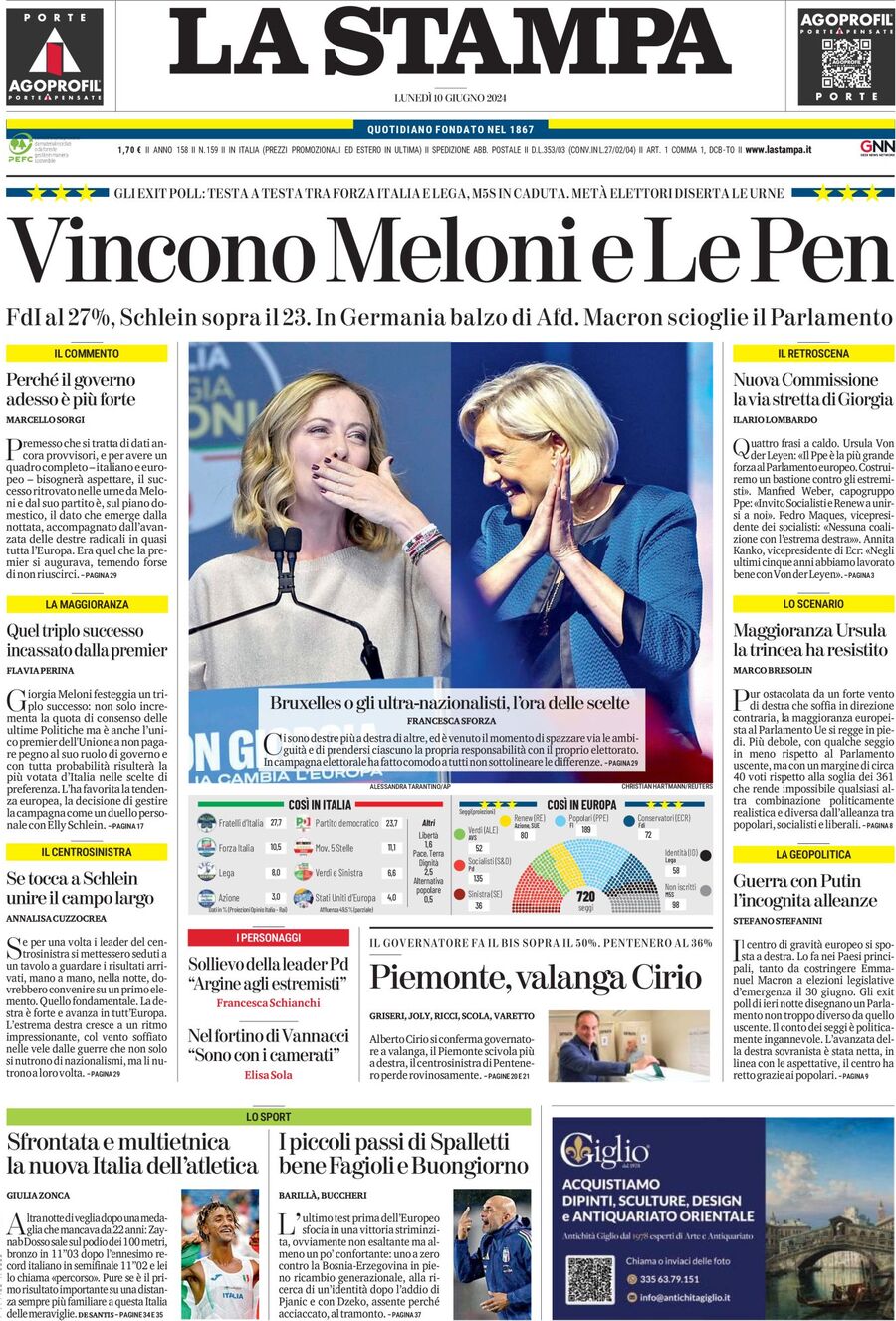 Prima-pagina-la-stampa-edizione-di-oggi-10-06-2024