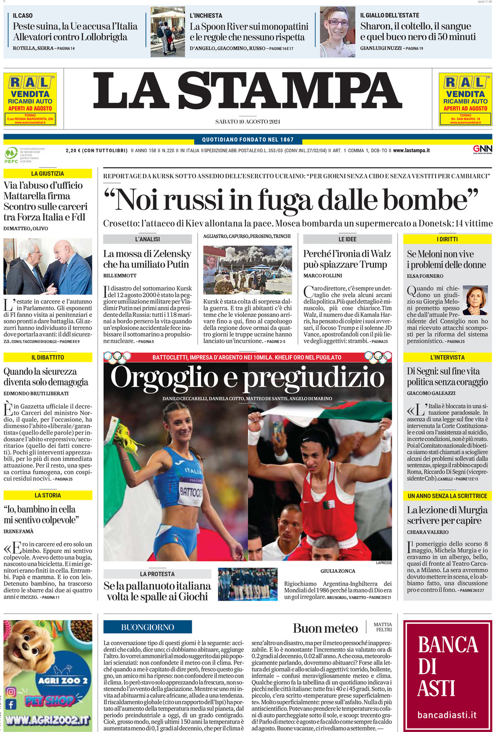 Prima-pagina-la-stampa-edizione-di-oggi-10-08-2024