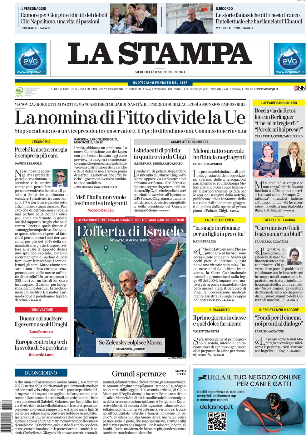 Prima-pagina-la-stampa-edizione-di-oggi-11-09-2024