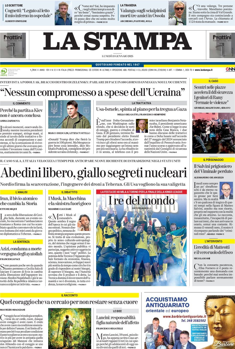 Prima-pagina-la-stampa-edizione-di-oggi-13-01-2025