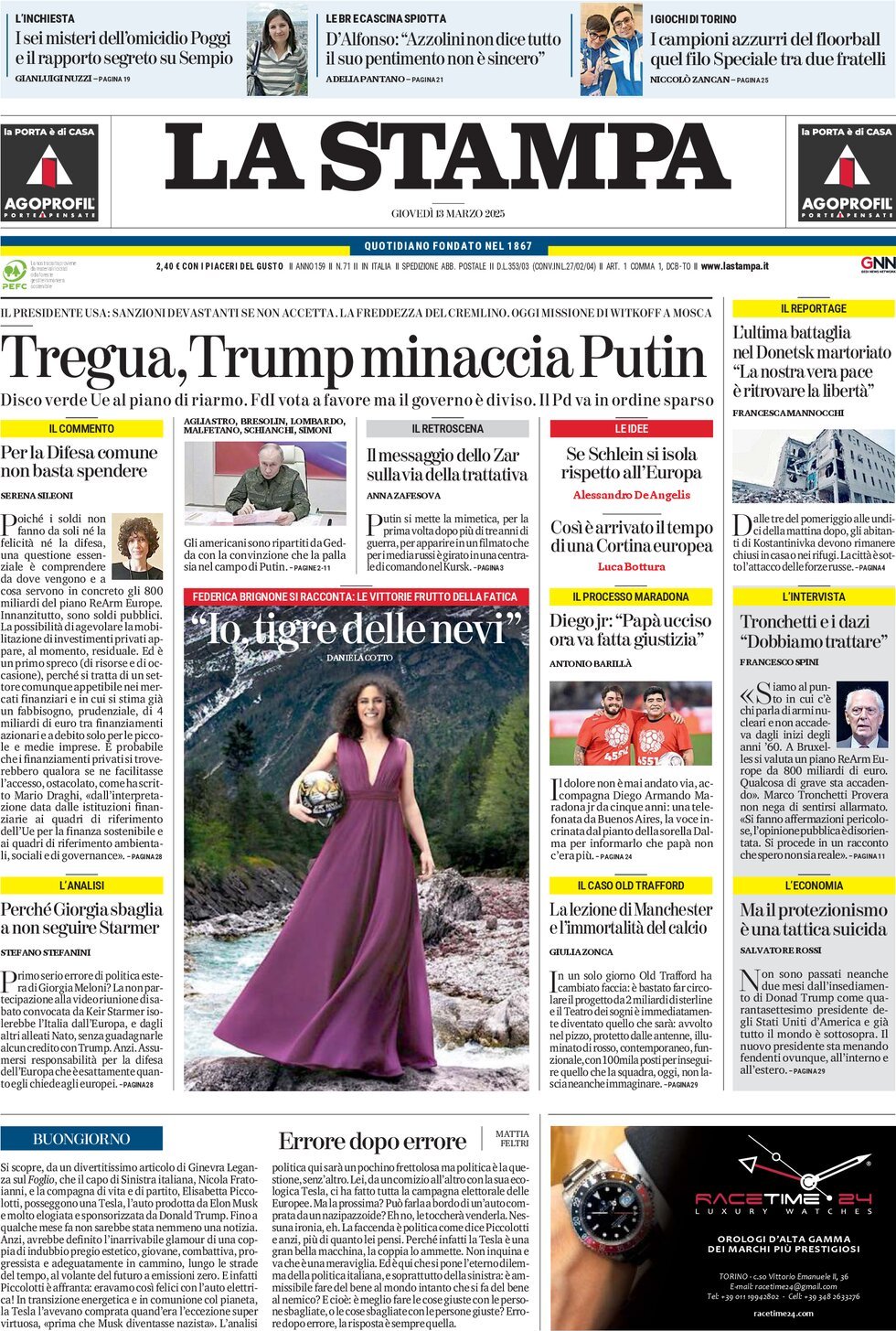 Prima-pagina-la-stampa-edizione-di-oggi-13-03-2025