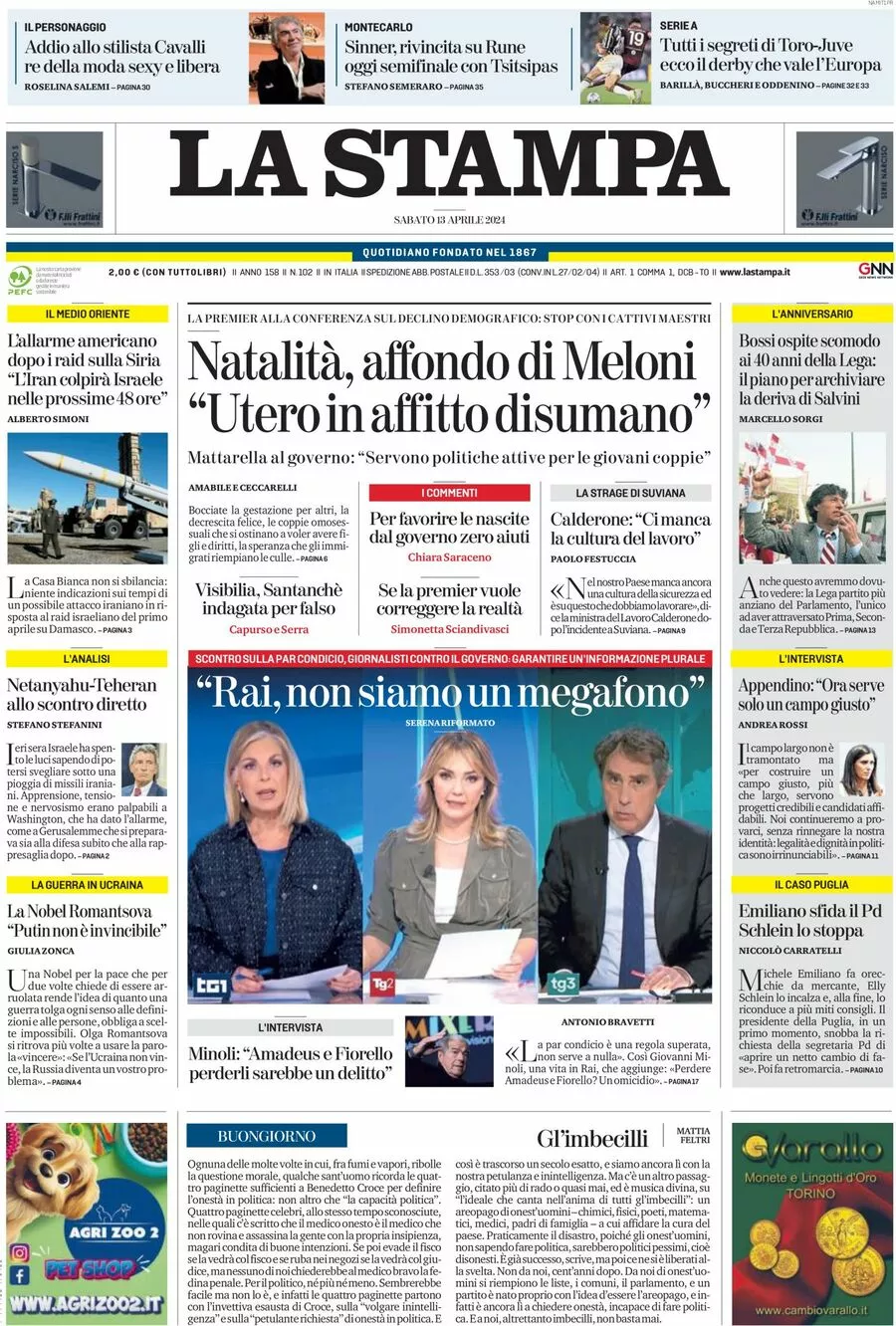 Prima-pagina-la-stampa-edizione-di-oggi-13-04-2024