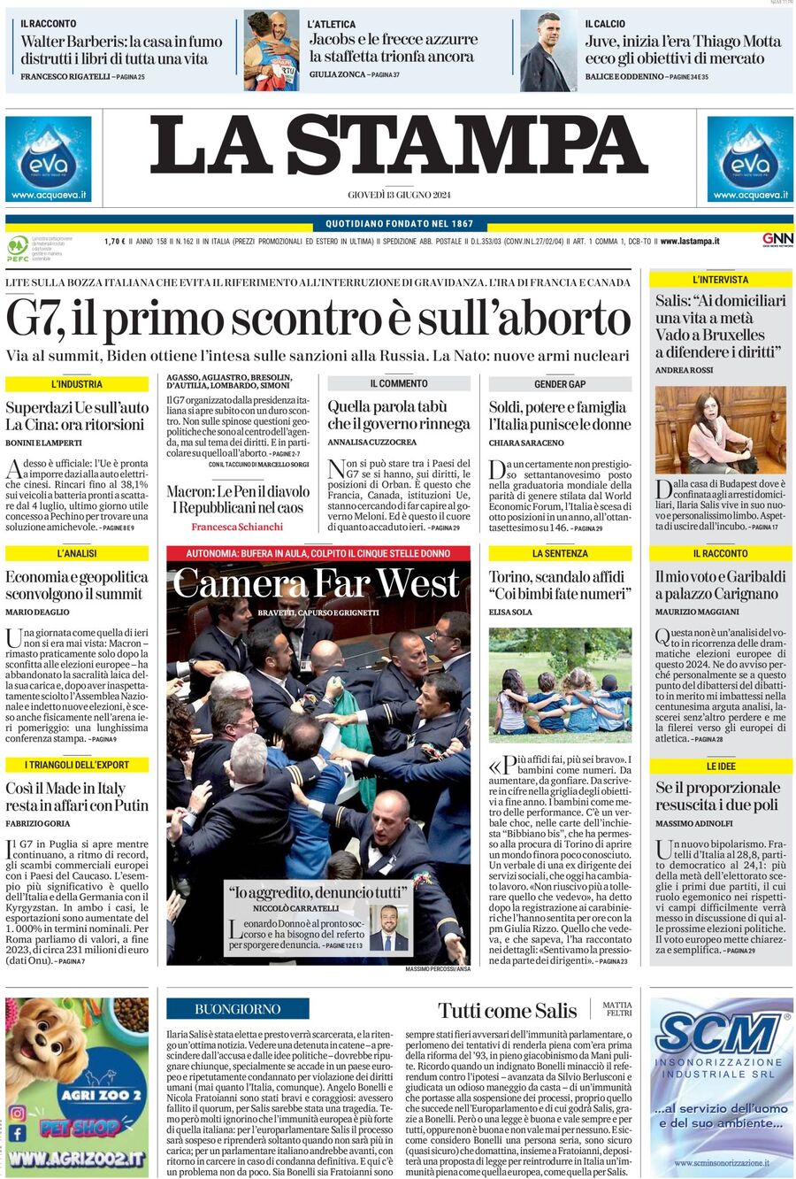 Prima-pagina-la-stampa-edizione-di-oggi-13-06-2024