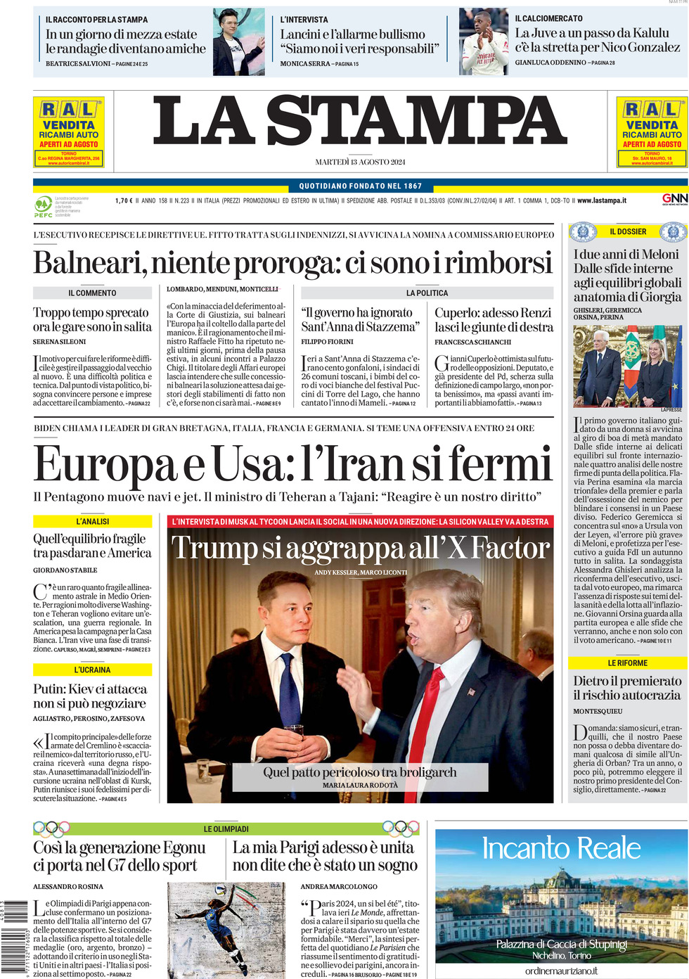 Prima-pagina-la-stampa-edizione-di-oggi-13-08-2024