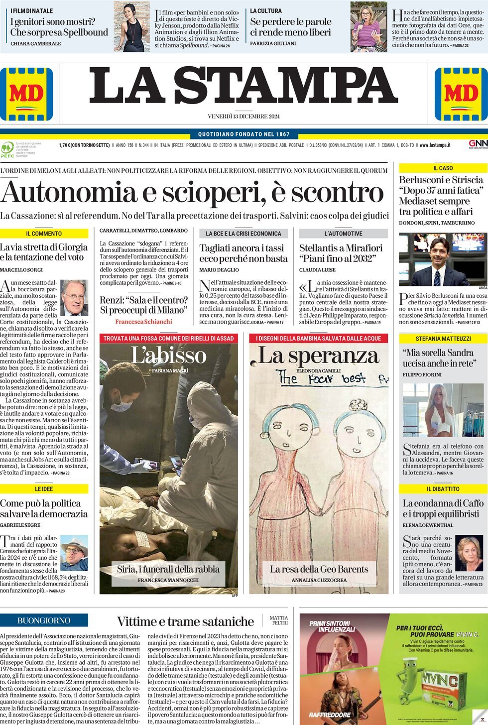 Prima-pagina-la-stampa-edizione-di-oggi-13-12-2024