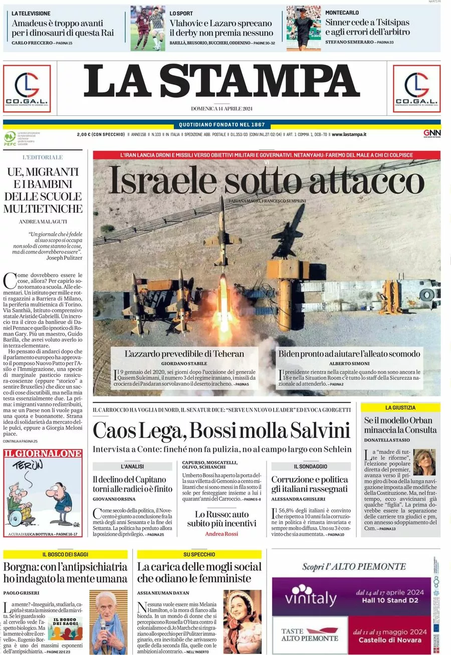 Prima-pagina-la-stampa-edizione-di-oggi-14-04-2024