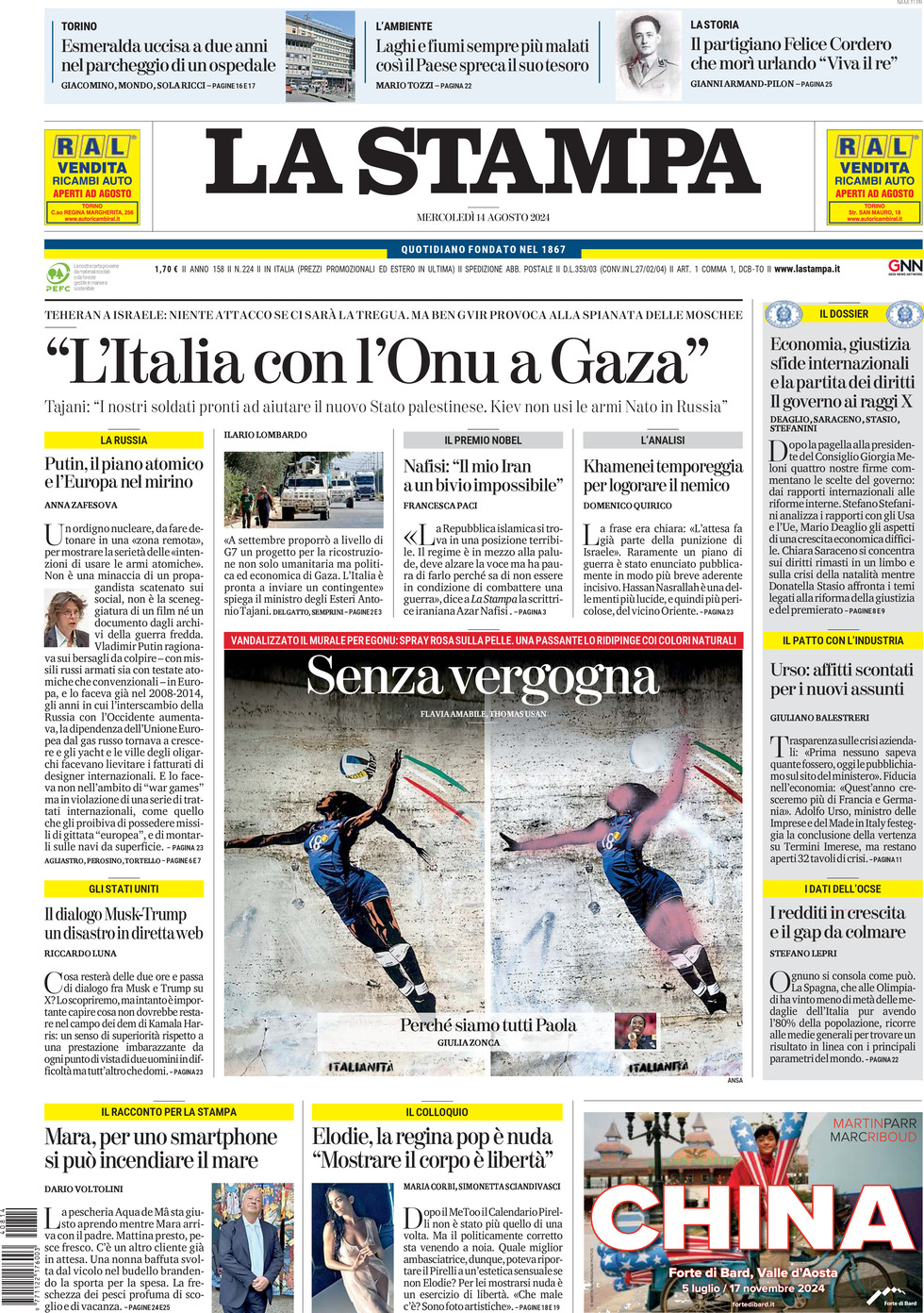 Prima-pagina-la-stampa-edizione-di-oggi-14-08-2024