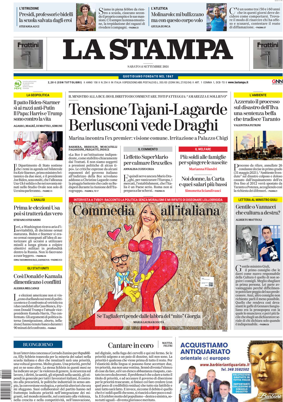 Prima-pagina-la-stampa-edizione-di-oggi-14-09-2024