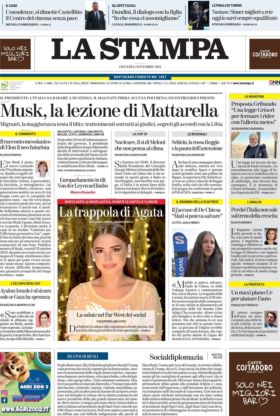 Prima-pagina-la-stampa-edizione-di-oggi-14-11-2024