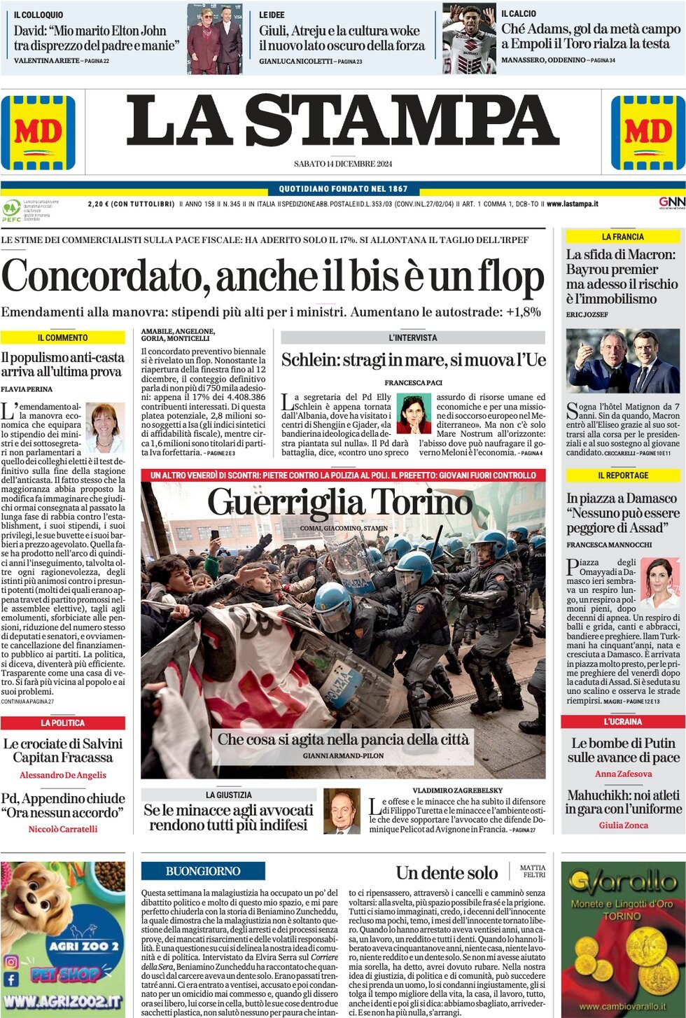 Prima-pagina-la-stampa-edizione-di-oggi-14-12-2024