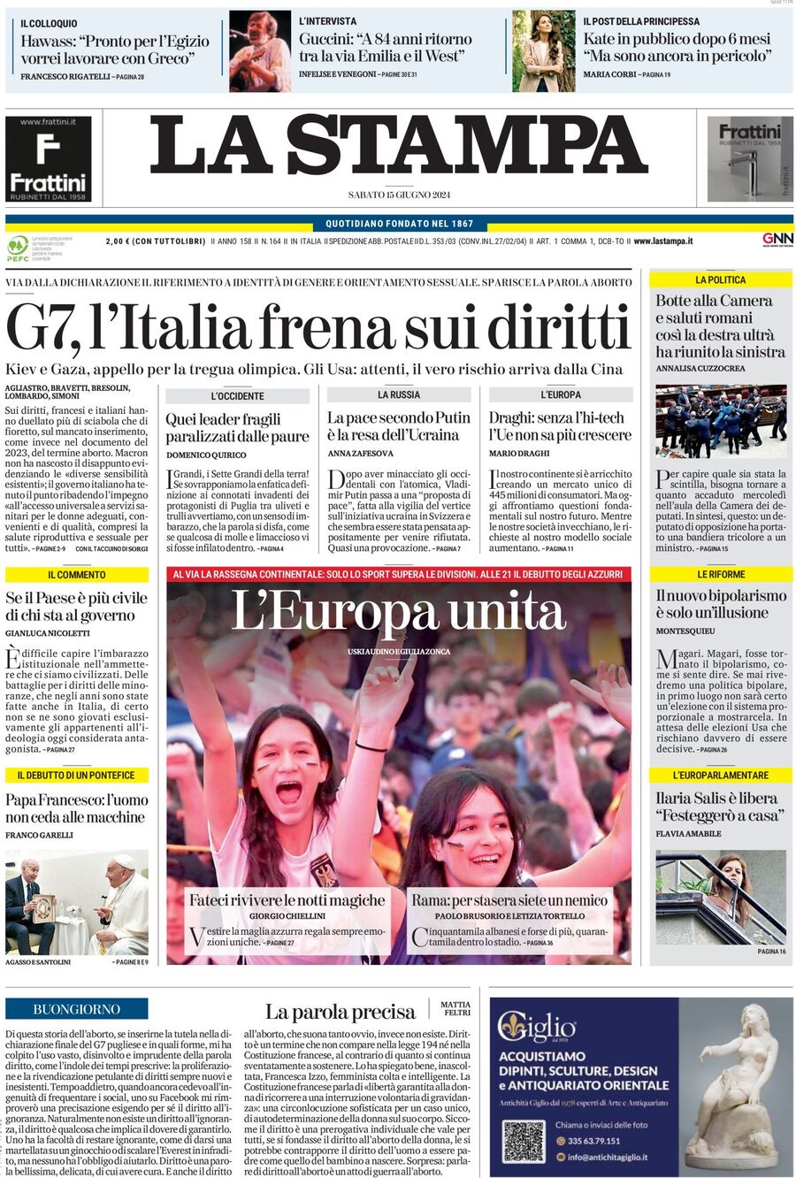 Prima-pagina-la-stampa-edizione-di-oggi-15-06-2024