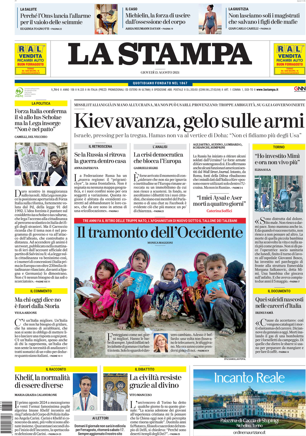 Prima-pagina-la-stampa-edizione-di-oggi-15-08-2024