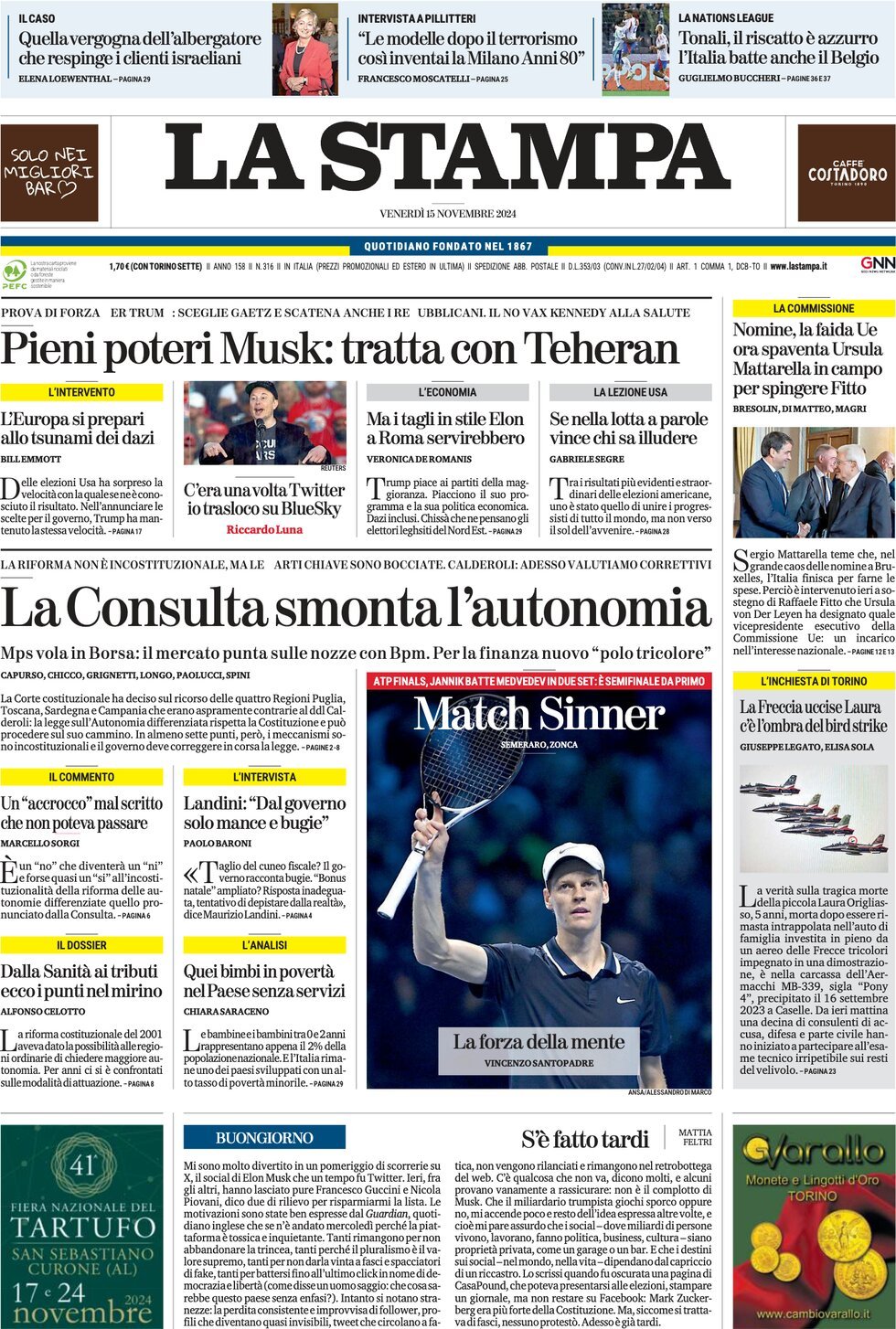 Prima-pagina-la-stampa-edizione-di-oggi-15-11-2024