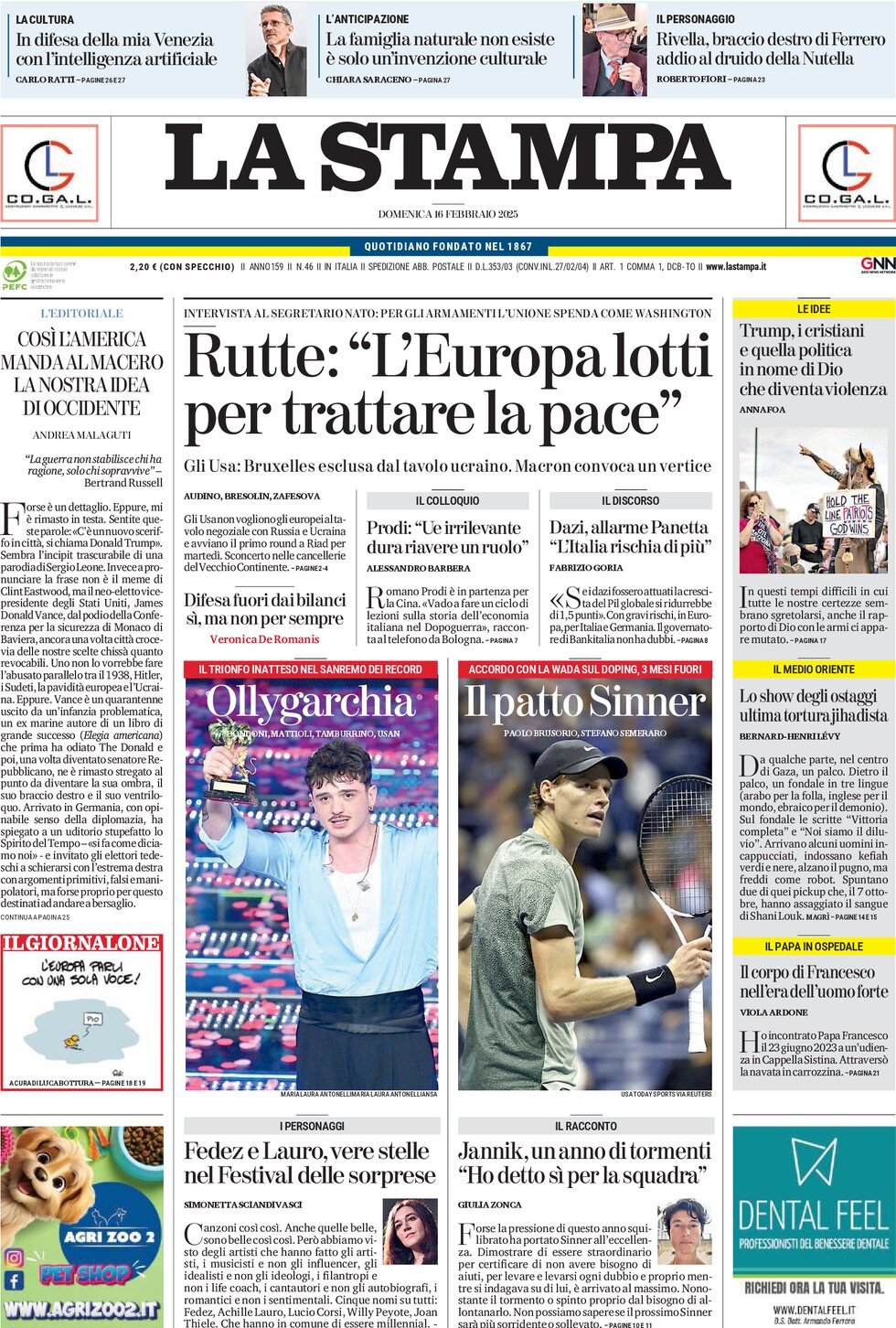 Prima-pagina-la-stampa-edizione-di-oggi-16-02-2025