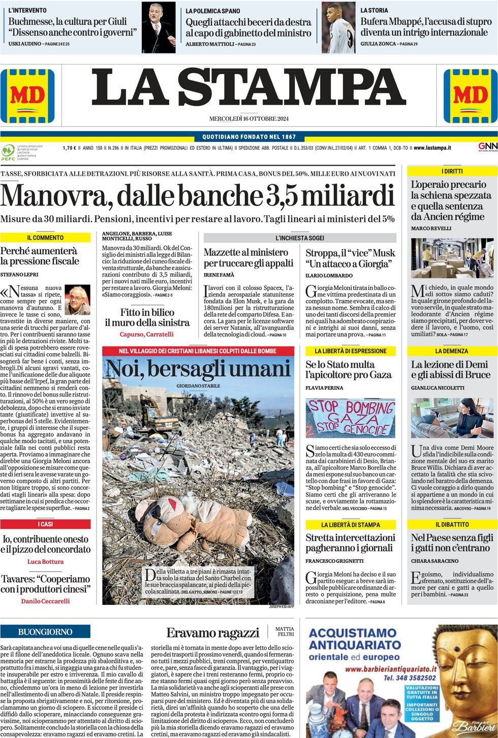 Prima-pagina-la-stampa-edizione-di-oggi-16-10-2024