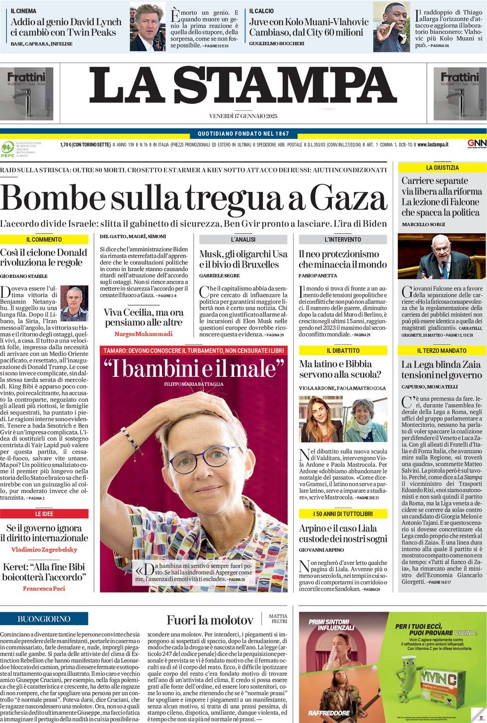 Prima-pagina-la-stampa-edizione-di-oggi-17-01-2025