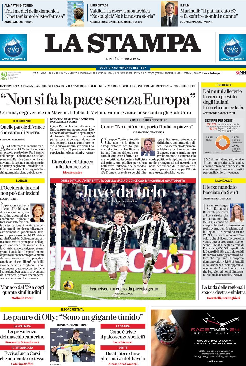 Prima-pagina-la-stampa-edizione-di-oggi-17-02-2025