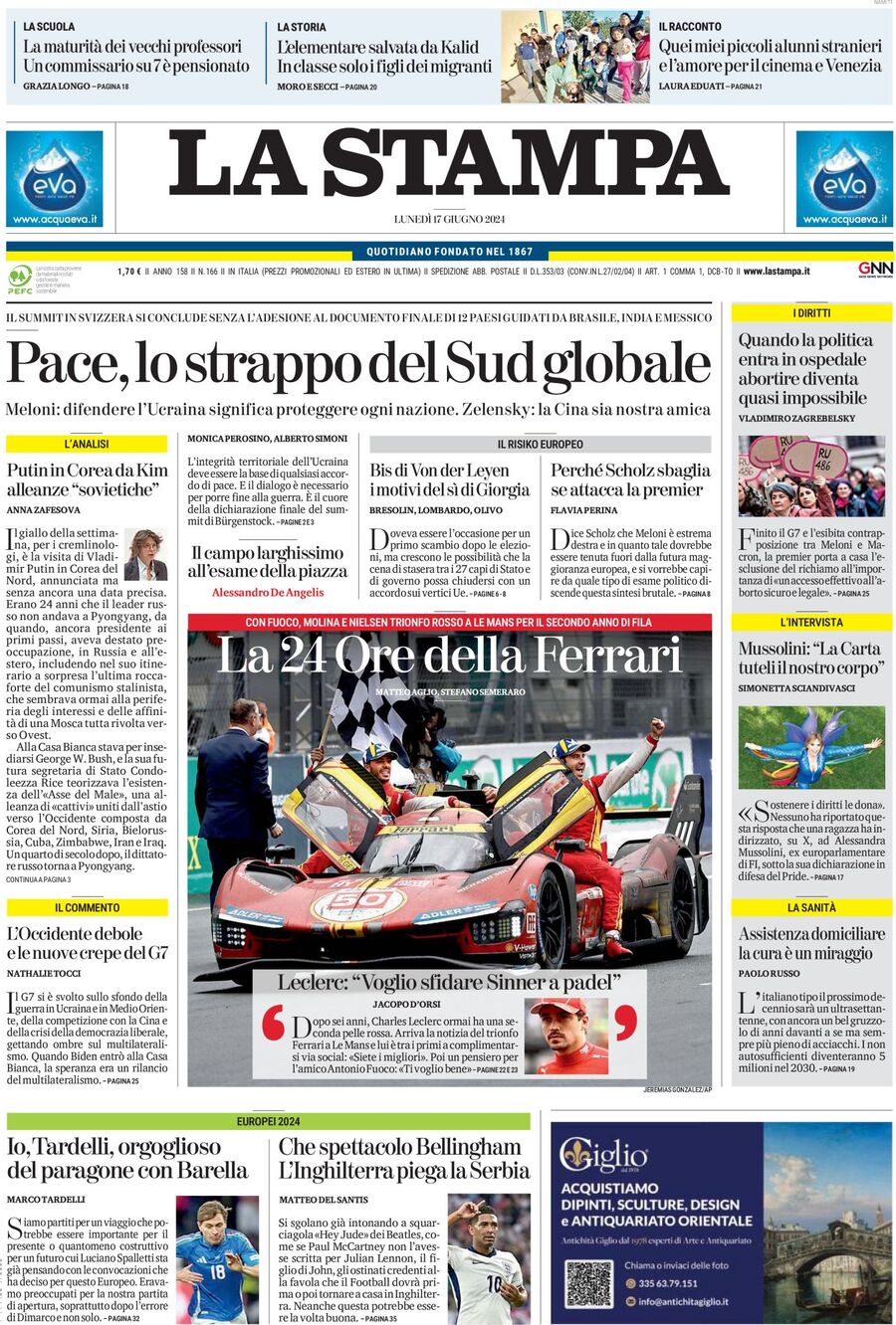 Prima-pagina-la-stampa-edizione-di-oggi-17-06-2024