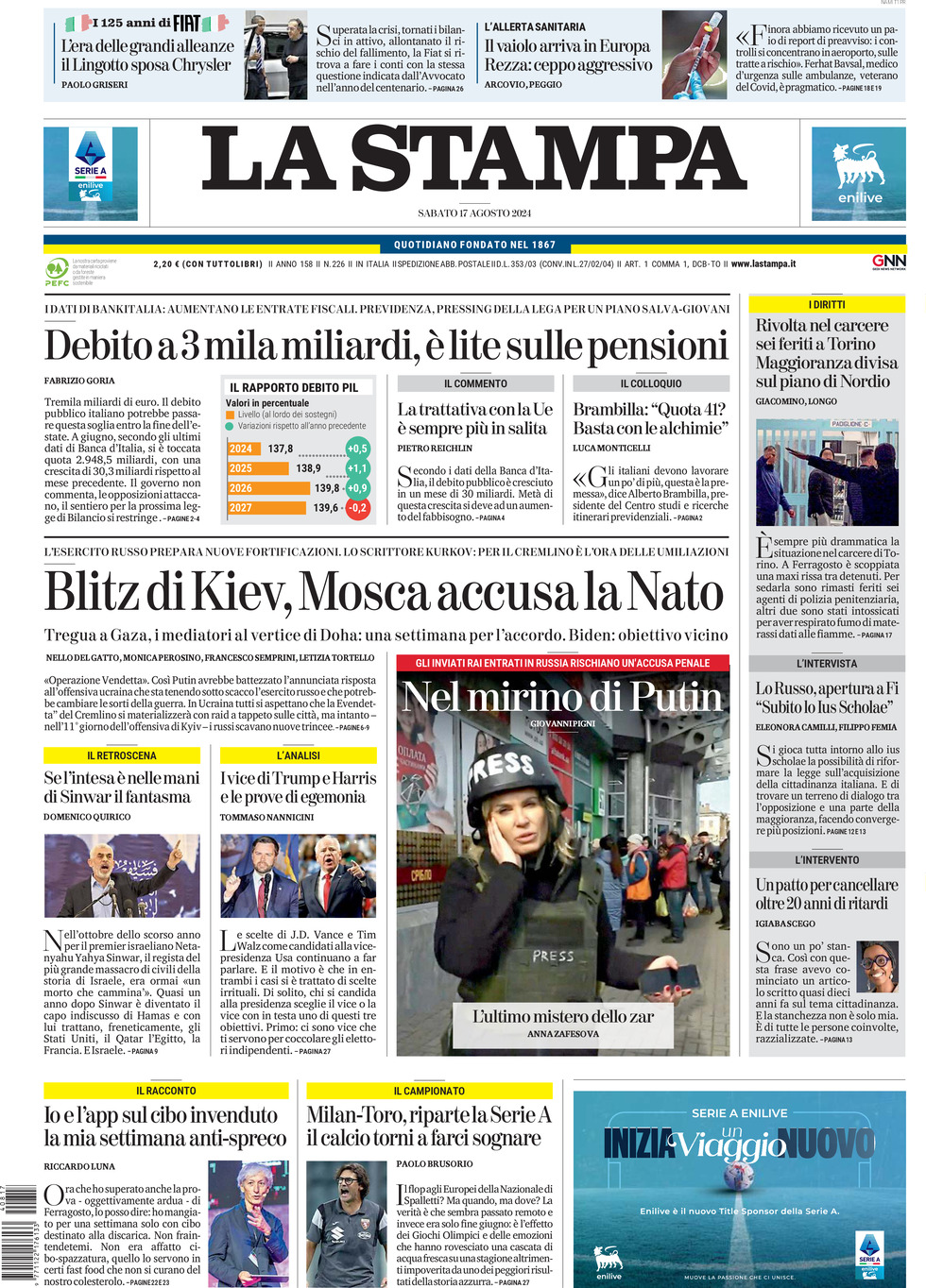 Prima-pagina-la-stampa-edizione-di-oggi-17-08-2024