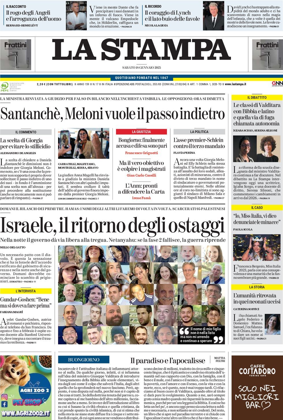 Prima-pagina-la-stampa-edizione-di-oggi-18-01-2025