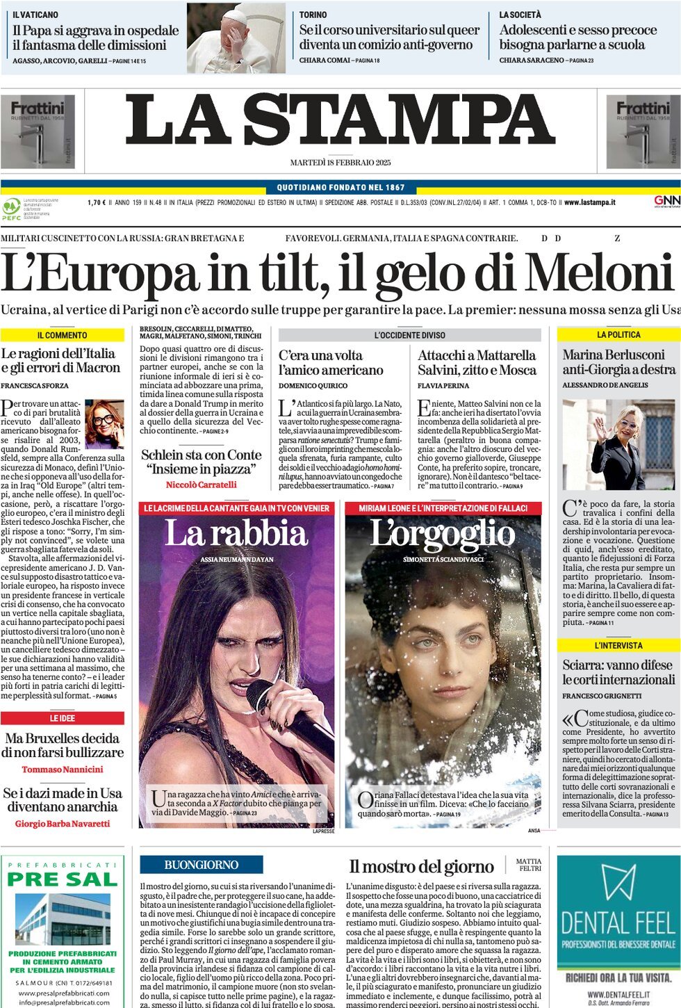 Prima-pagina-la-stampa-edizione-di-oggi-18-02-2025