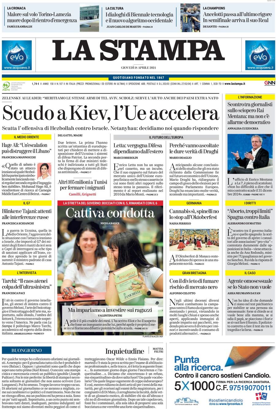 Prima-pagina-la-stampa-edizione-di-oggi-18-04-2024