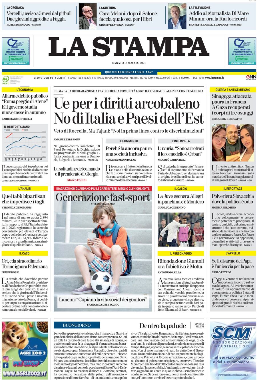 Prima-pagina-la-stampa-edizione-di-oggi-18-05-2024