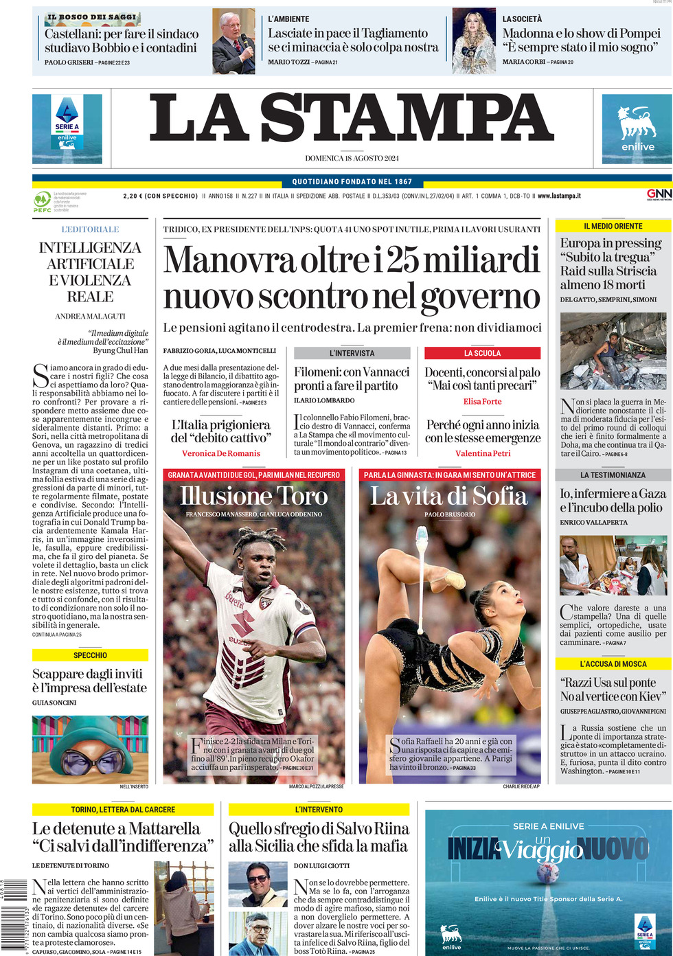 Prima-pagina-la-stampa-edizione-di-oggi-18-08-2024