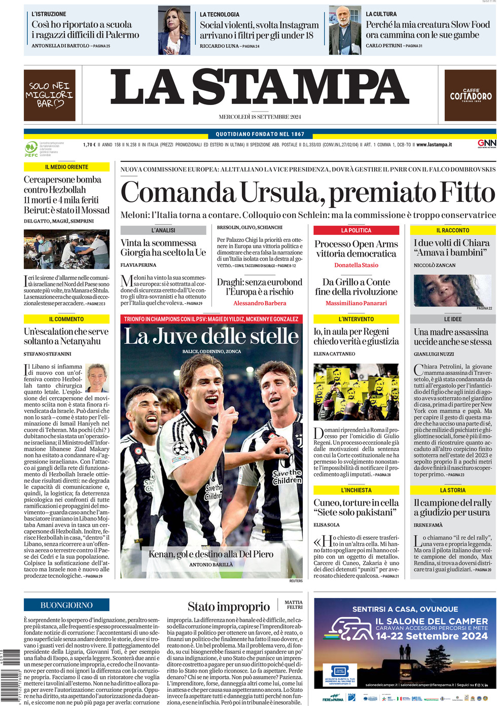 Prima-pagina-la-stampa-edizione-di-oggi-18-09-2024