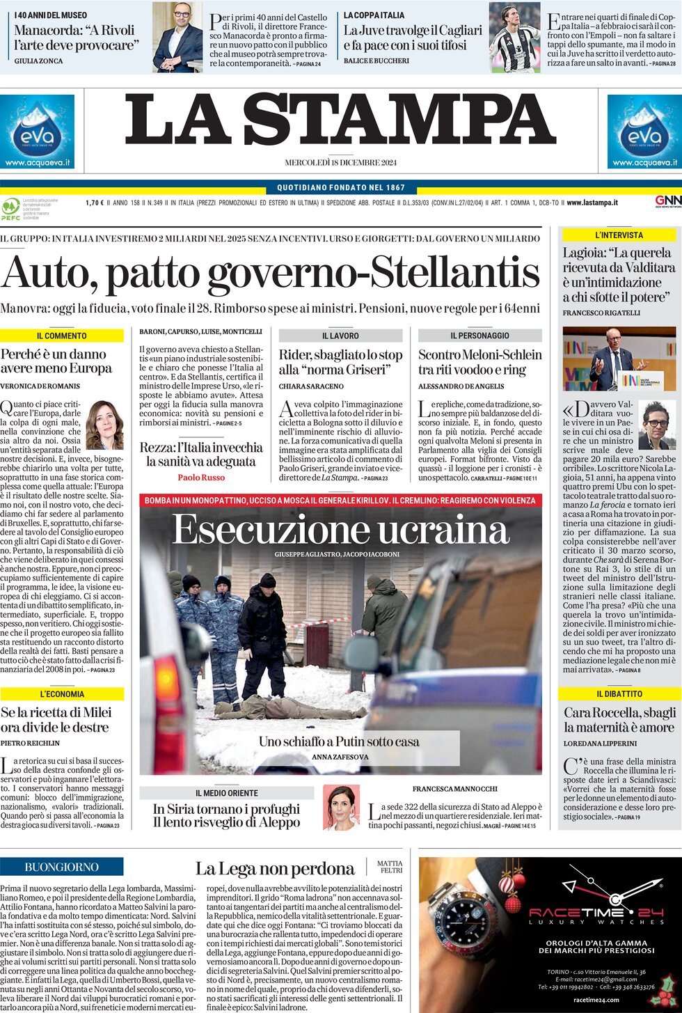 Prima-pagina-la-stampa-edizione-di-oggi-18-12-2024