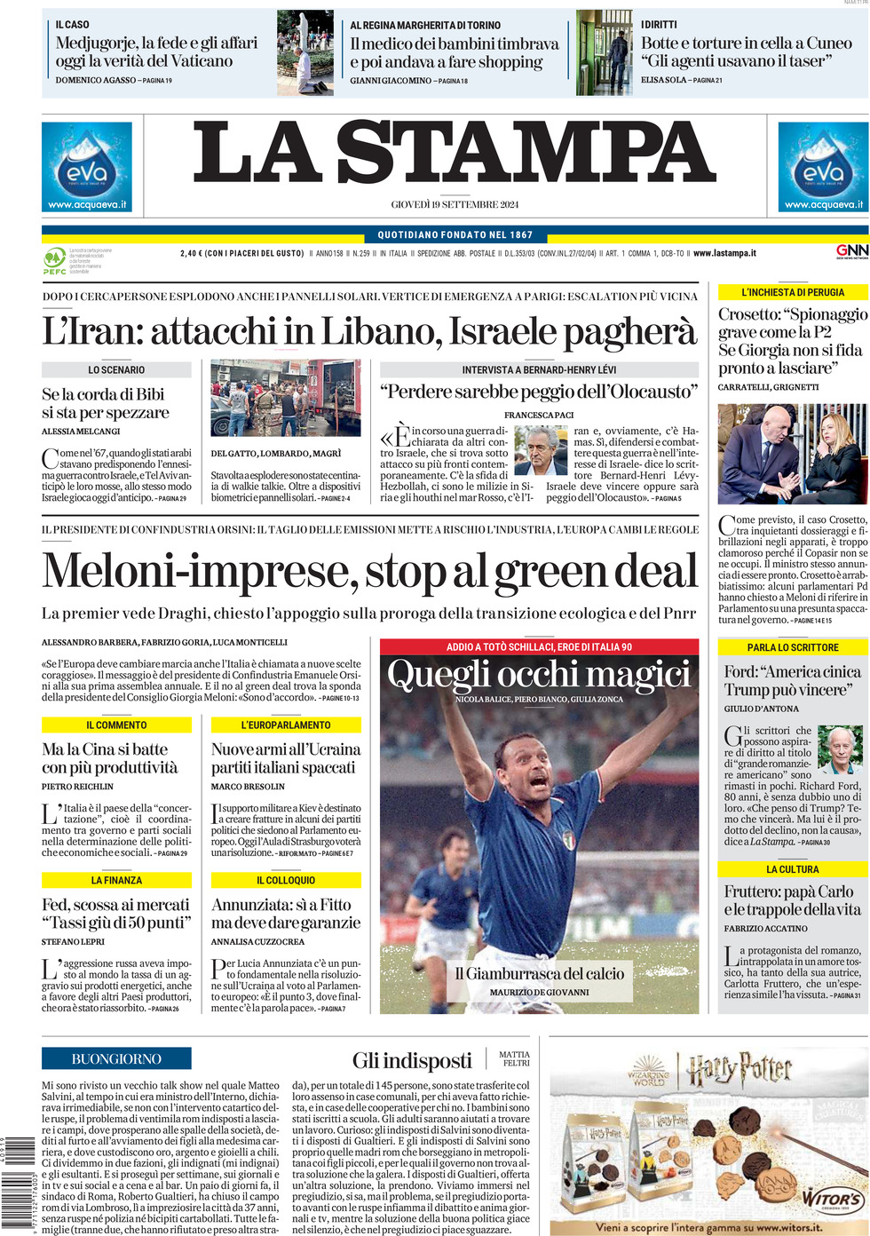 Prima-pagina-la-stampa-edizione-di-oggi-19-09-2024