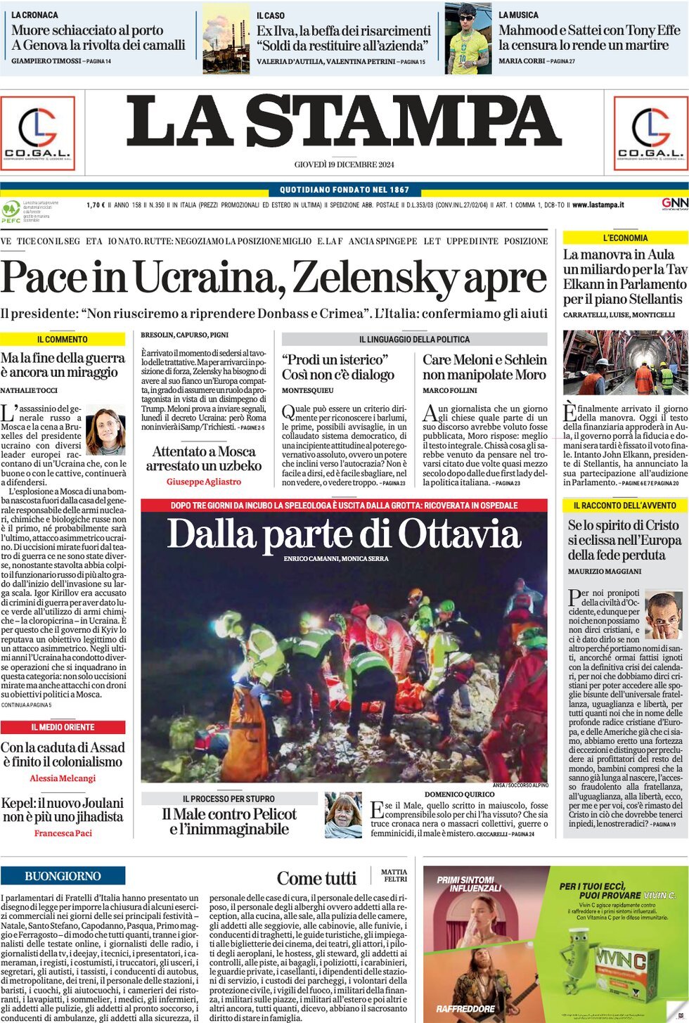 Prima-pagina-la-stampa-edizione-di-oggi-19-12-2024